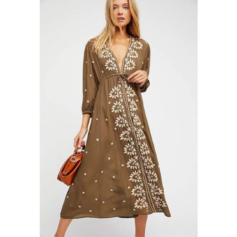 Free People Embroidered Fable Midi Dress